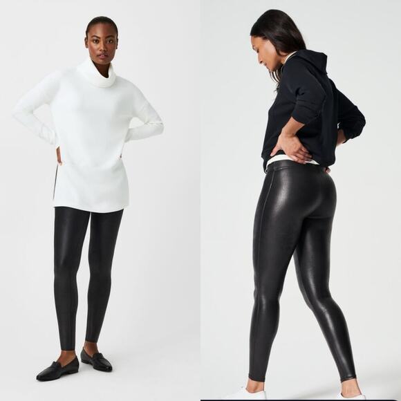 Spanx Faux Leather Leggings Black Size Medium Sculpting High-Waisted Shapewear - Picture 1 of 7